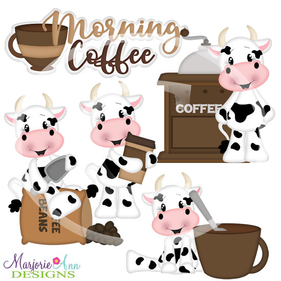 Morning Coffee Cows SVG Cutting Files + Clipart - Click Image to Close